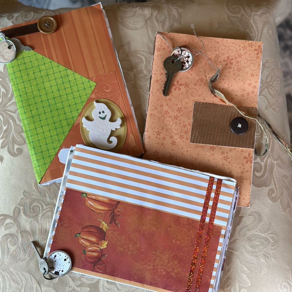 Fall themed distressed “junk” notebook set of 3 Halloween Autumn